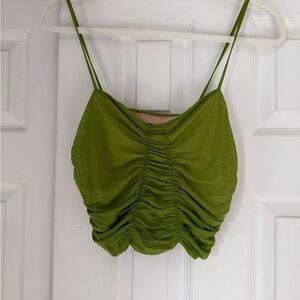 Green Ruched Spaghetti Strap Crop Top